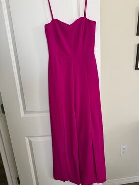 bebe Strapless Fuchsia Wide-Leg Jumpsuit